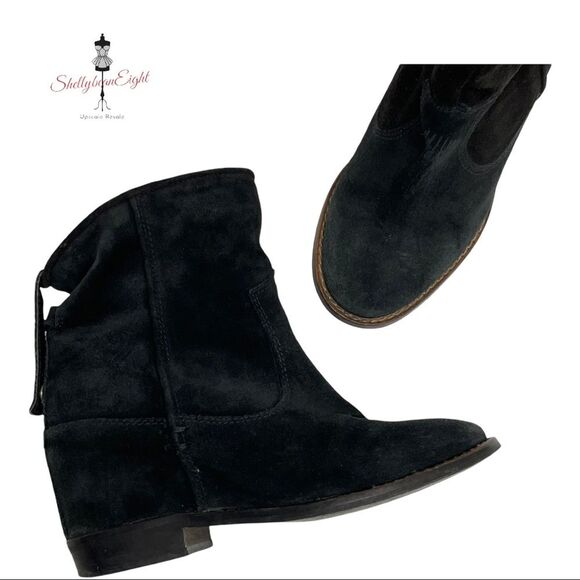 ZARA TRF Trafaluc Black Suede Leather Hidden Wedge Ankle Boots Booties 36 US 6 - Picture 11 of 14